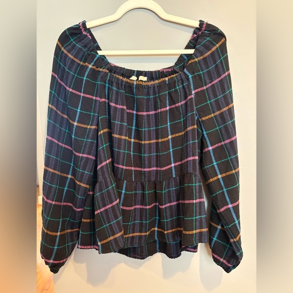 LOFT Tops - LOFT Multicolor Plaid Off-Shoulder Blouse